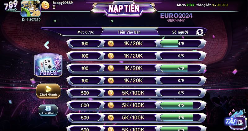 Các tựa game đánh bài hấp dẫn tại 789club